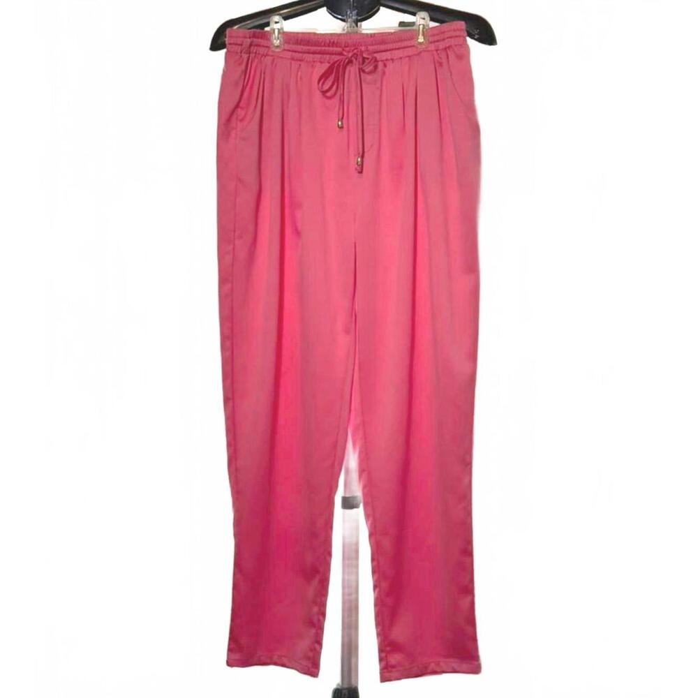 GLAM LRG HOT PINK SATIN DRESS PANTS WOMENS DRESSY JOGGER ELASTIC DRAW STRING NWT